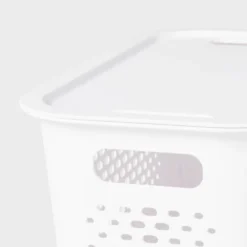 Narrow Medium Decorative Plastic Bin White - Brightroom™: Modern Storage, Cut-Out Handles, 13" Cube Compatible 3 Narrow Medium Decorative Plastic Bin White - Brightroom™: Modern Storage, Cut-Out Handles, 13" Cube Compatible -Brightroom GUEST 368448a7 4010 4d6d 8ac8 93c752d65e19
