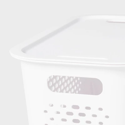 Narrow Medium Decorative Plastic Bin White - Brightroom™: Modern Storage, Cut-Out Handles, 13" Cube Compatible 2 Narrow Medium Decorative Plastic Bin White - Brightroom™: Modern Storage, Cut-Out Handles, 13" Cube Compatible - Image 2
