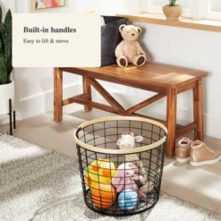 Round Black Wire With Natural Wood Handles Floor Basket - Brightroom™ 6 Round Black Wire With Natural Wood Handles Floor Basket - Brightroom™ -Brightroom GUEST 531efaff 169e 49d9 b5e7 00e6d8495d4f