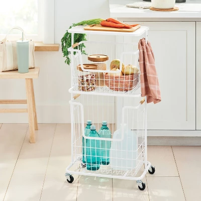 Wire Wood Basket Cart - White - Brightroom™ 1 Wire Wood Basket Cart - White - Brightroom™
