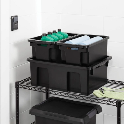 Medium Stackable Storage Bin - Brightroom™: Black Polypropylene Utility, 9.25 Volume, 22.79x15.98x8.39, Universal Storage 1 Medium Stackable Storage Bin - Brightroom™: Black Polypropylene Utility, 9.25 Volume, 22.79x15.98x8.39, Universal Storage