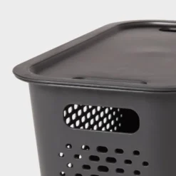 Narrow Medium Decorative Plastic Bin Black - Brightroom™: Modern Storage With Cut-Out Handles, 13" Cube Compatible 3 Narrow Medium Decorative Plastic Bin Black - Brightroom™: Modern Storage With Cut-Out Handles, 13" Cube Compatible -Brightroom GUEST 7c164cd6 b91f 4833 8b4f c071fc40d4fe