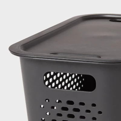 Narrow Medium Decorative Plastic Bin Black - Brightroom™: Modern Storage With Cut-Out Handles, 13" Cube Compatible 2 Narrow Medium Decorative Plastic Bin Black - Brightroom™: Modern Storage With Cut-Out Handles, 13" Cube Compatible - Image 2