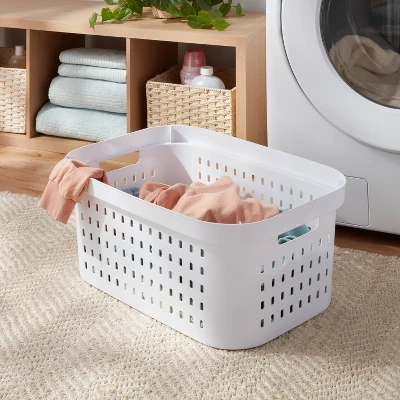 1.5bu Rectangle Modern Laundry Basket - Brightroom™: White Plastic Clothes Basket With Built-In Handles, Medium Size 1 1.5bu Rectangle Modern Laundry Basket - Brightroom™: White Plastic Clothes Basket With Built-In Handles, Medium Size