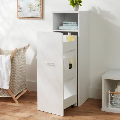 Narrow Storage Cabinet With Pull Out Cart White - Brightroom™: Utility Cart, Rolling Casters, Particle Board, 45" Height 1 Narrow Storage Cabinet With Pull Out Cart White - Brightroom™: Utility Cart, Rolling Casters, Particle Board, 45" Height